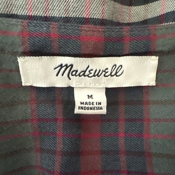 Madewell Medium V-Neck Button-Down Shirt Pineview Plaid 100% Cotton Flannel Fall - Picture 9 of 10